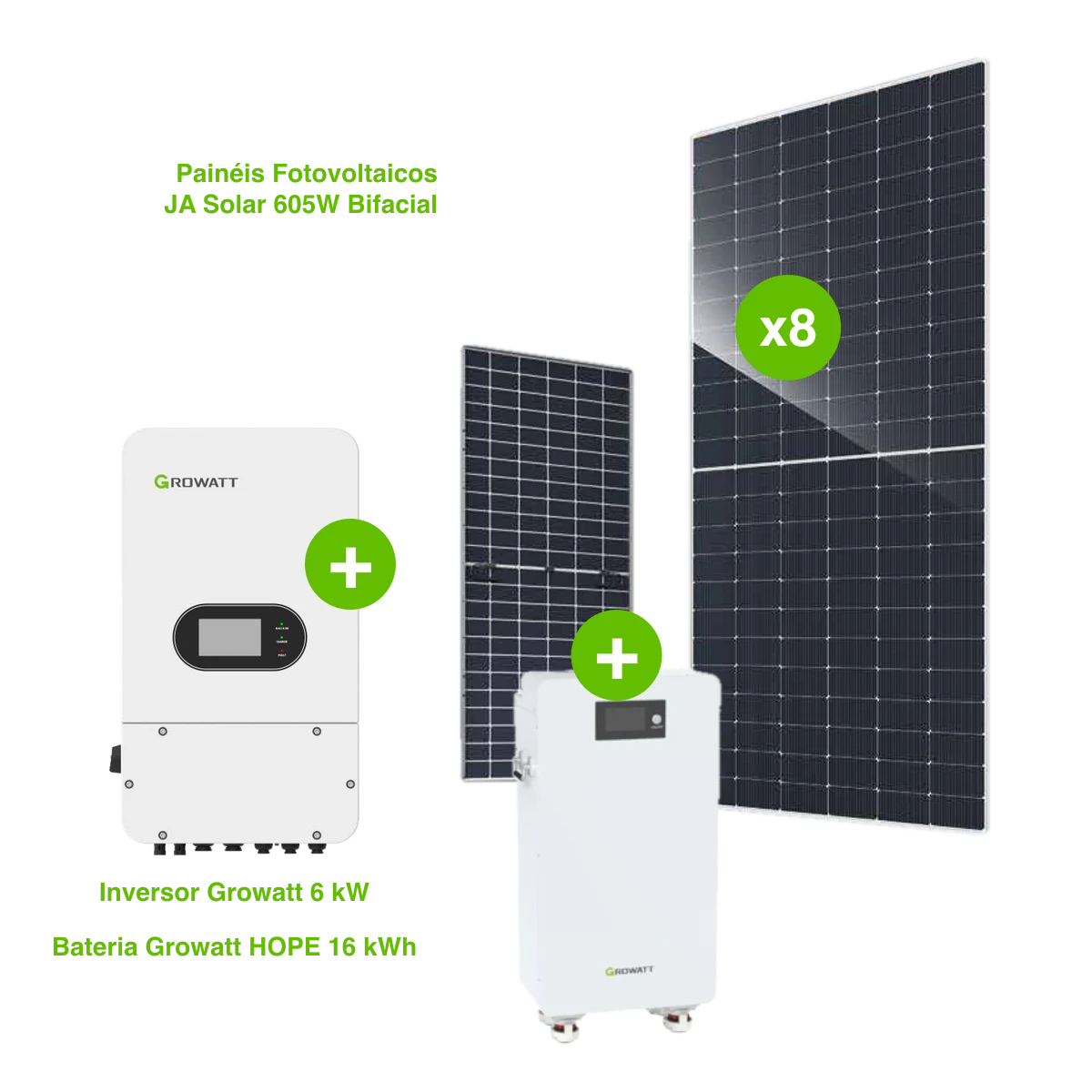 Kit Standard Plus: 8 Painéis Solares 4840W (Monofásico) + Bateria 16 kWh